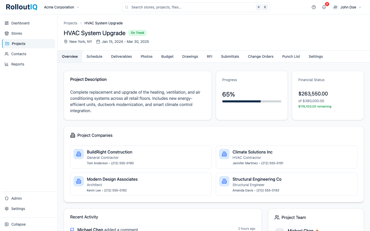Project detail with budget tracking