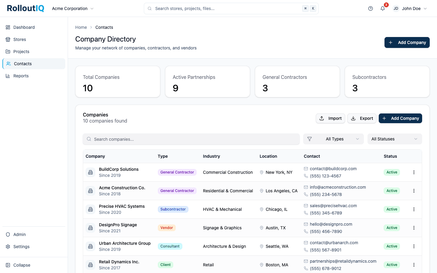 Company directory and vendor management